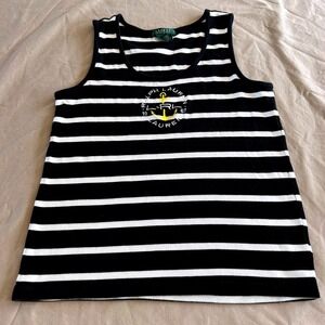 Lauren Ralph Lauren Wms Striped Tank Top 2X Black White Anchor Nautical Preppy